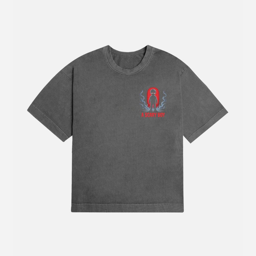 A Scary Boy Red Glow Horror Design T-Shirt - Image 2