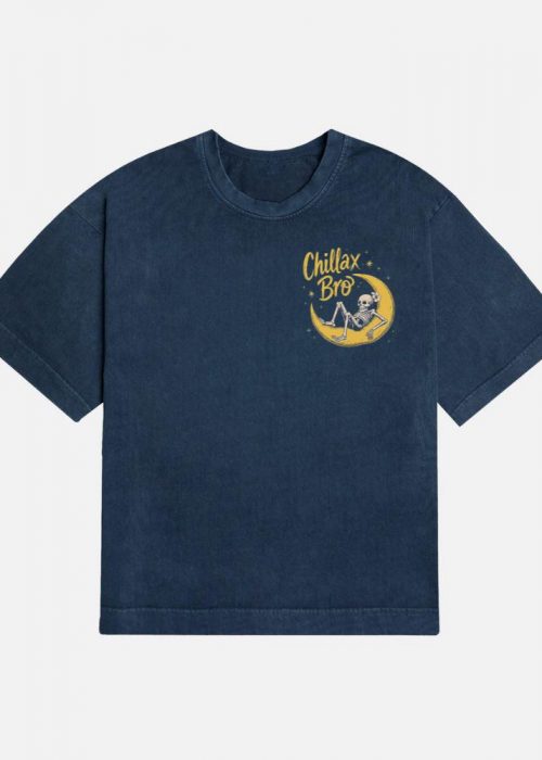 Chillax Bro Skeleton on Moon Cartoon Design T-Shirt
