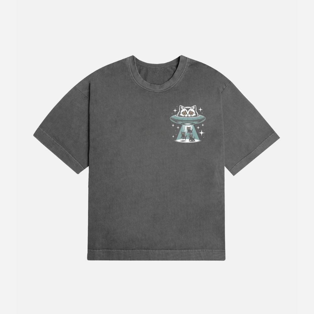 UFO Cat Abduction Funny Alien Graphic T-Shirt - Image 2