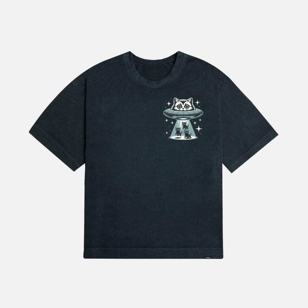 UFO Cat Abduction Funny Alien Graphic T-Shirt - Image 3